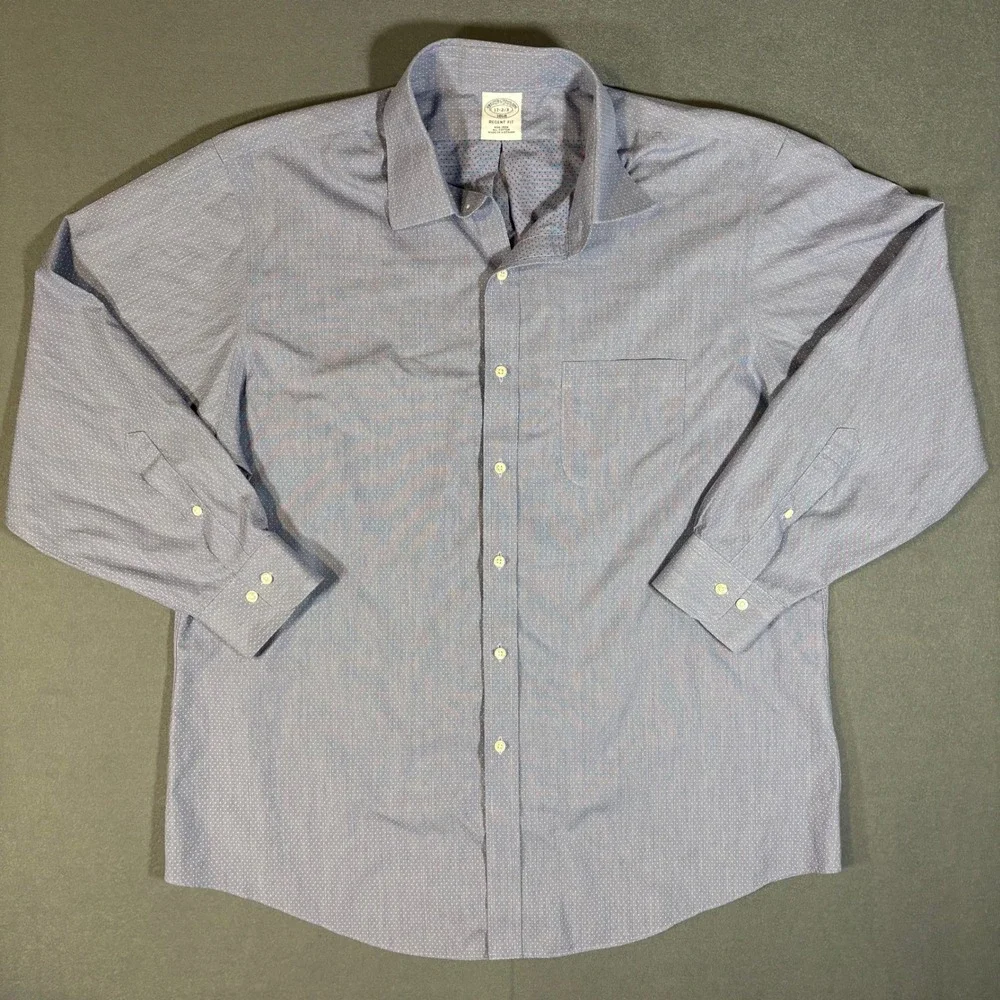 Brooks Brothers Regent Fit Button Down 17 2/3 Blue w/ White Polka Dots Button Up